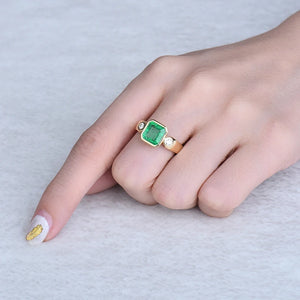 Green Emerald 14Kt Gold Diamond Ring for Women Party Jewelry