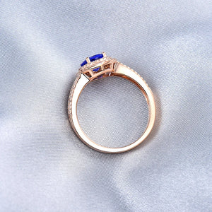 Natural AAAA Tanzanite Oval Ring 14K Rose Gold Diamond Birthstone Jewelry