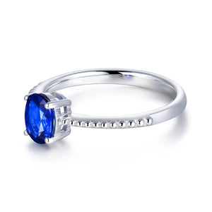 Solid 18K White Gold Blue Sapphire Gemstone Wedding Ring for Women