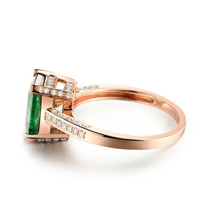 18K Rose Gold 2.1Ct Emerald & Diamond Engagement Ring for Women