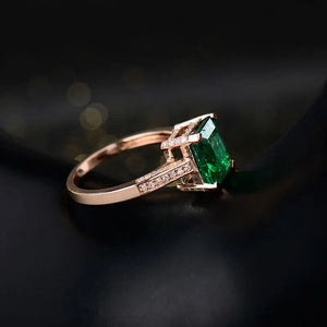 18K Rose Gold 2.1Ct Emerald & Diamond Engagement Ring for Women