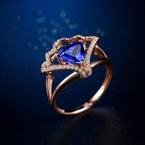 Tanzanite Flower Ring 14KT Rose Gold Diamonds 7x7mm Gemstone Wedding Gift