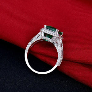 18Kt White Gold Emerald Cut Diamond Emerald Ring 8x10mm Green Gemstone for Women