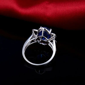 Princess Diana Flower 18Kt White Gold Blue Tanzanite Wedding Ring for Women