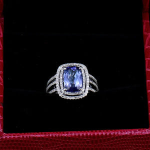 2025 Elegant 18K White Gold Blue Tanzanite Wedding Engagement Ring for Women