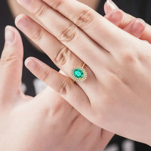 18KT Yellow Gold Emerald & Diamond Anniversary Ring for Women