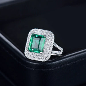 18Kt White Gold Emerald Diamond Wedding Ring Natural Gemstone Jewelry