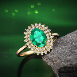 18KT Yellow Gold Emerald & Diamond Anniversary Ring for Women