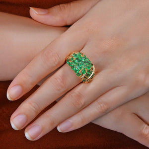 14K Yellow Gold 5.55ct Natural Emerald Vintage Engagement Ring