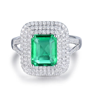 18Kt White Gold Emerald Diamond Wedding Ring Natural Gemstone Jewelry