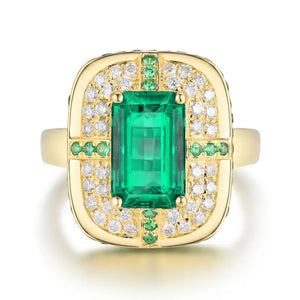 18KT Gold Ring with Green Emerald and Diamonds for Women – Wedding & Engagement Jewelry