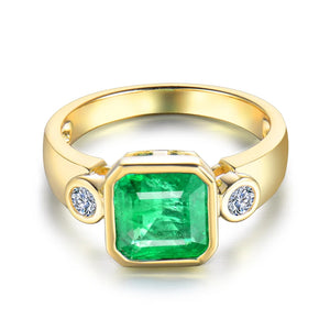 Green Emerald 14Kt Gold Diamond Ring for Women Party Jewelry