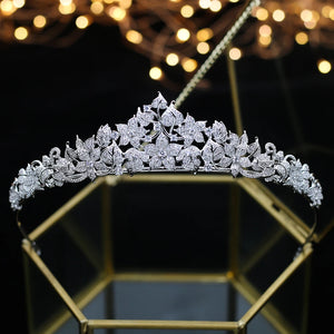 Cubic Zirconia Crown Silver Diadem for Women Wedding Hair Accessories