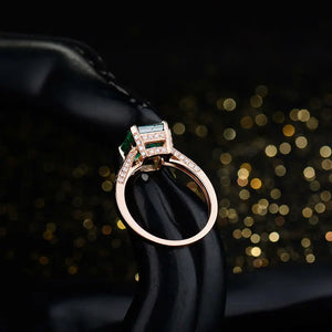 18K Rose Gold 2.1Ct Emerald & Diamond Engagement Ring for Women