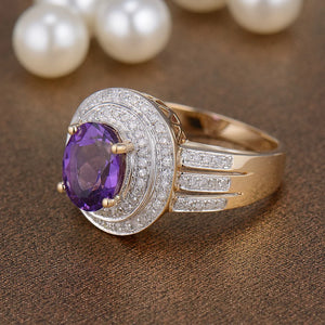 14K Yellow Gold Oval Amethyst & Diamond Ring – Gift for Anniversary