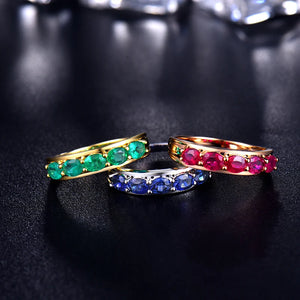 Natural Emerald Ruby Sapphire Rings 14K White Gold Party Jewelry for Women