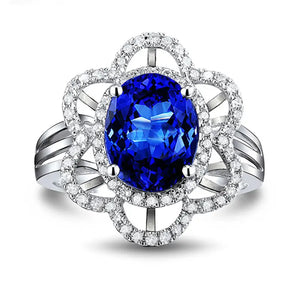 Princess Diana Flower 18Kt White Gold Blue Tanzanite Wedding Ring for Women