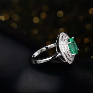 Green Emerald Oval Cut Ring 14K White Gold Diamond Anniversary Jewelry Gift