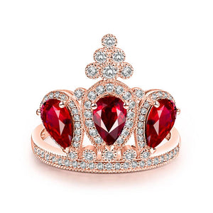 Red Ruby Crown Ring 18Kt Rose Gold Natural Gemstone Jewelry Gift