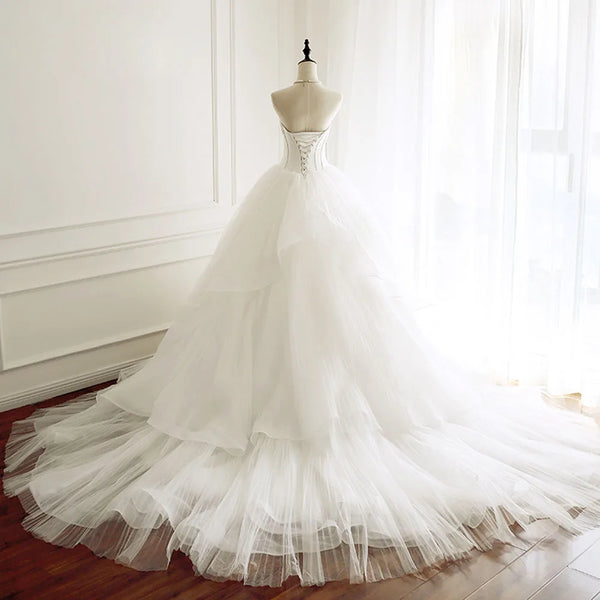 Elegant Off-Shoulder A-line Wedding Dress Sleeveless Sweet Heart Neckline  Wedding Gown