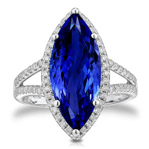 Women's Marquise Tanzanite Diamond Ring 18Kt White Gold 8x18mm