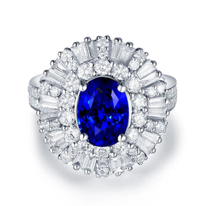 Luxury Sapphire Diamond Ring 18K White Gold Wedding Jewelry