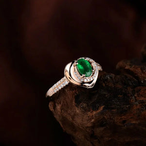 Women's 18Kt Rose Gold Emerald Ring 4x6mm for Engagement & Anniversary