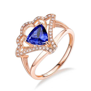 Tanzanite Flower Ring 14KT Rose Gold Diamonds 7x7mm Gemstone Wedding Gift