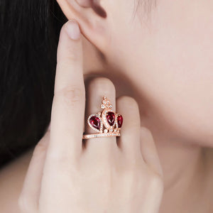 Red Ruby Crown Ring 18Kt Rose Gold Natural Gemstone Jewelry Gift