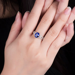 Natural Tanzanite Ring 14Kt White Gold with Diamonds for Women