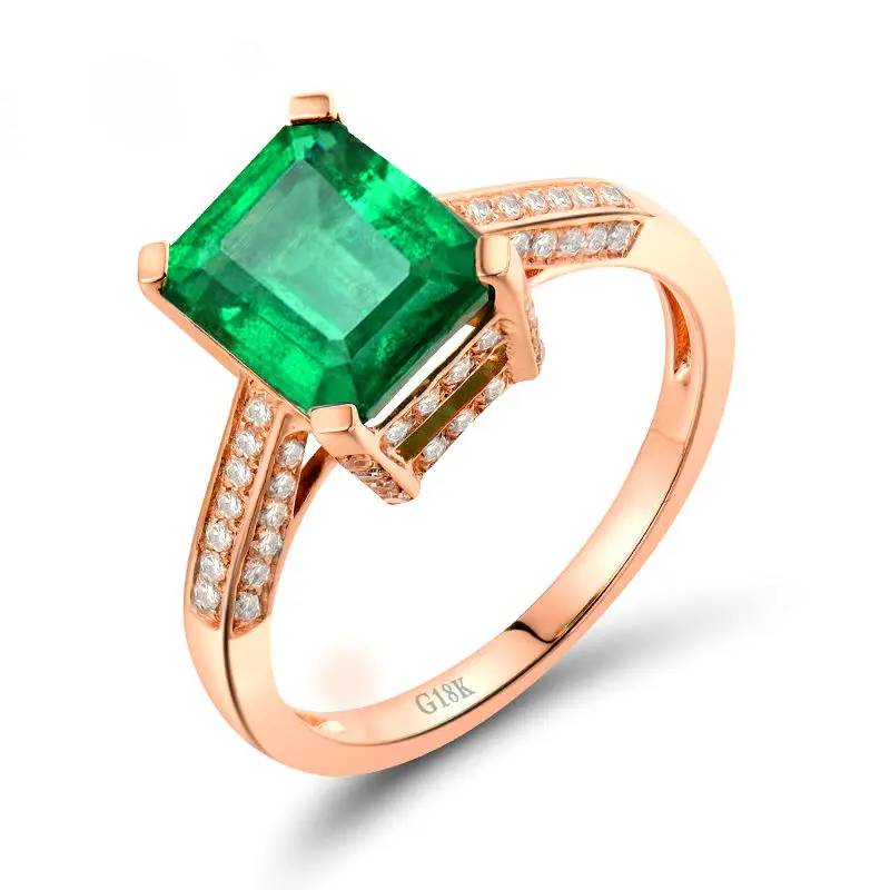 18K Rose Gold 2.1Ct Emerald & Diamond Engagement Ring for Women