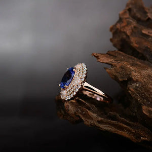 18K Rose Gold Blue Tanzanite & Diamond Ring – Anniversary Jewelry