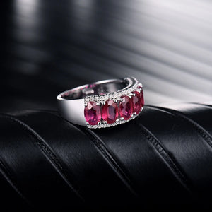 Genuine Ruby & Diamond Engagement Ring 14K White Gold Classic Lady Jewelry