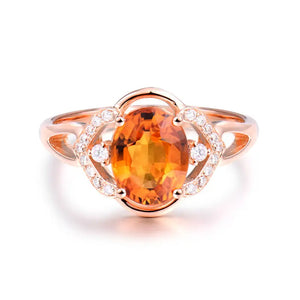 Natural Yellow Sapphire 14Kt Rose Gold Ring with Genuine Diamonds for Women