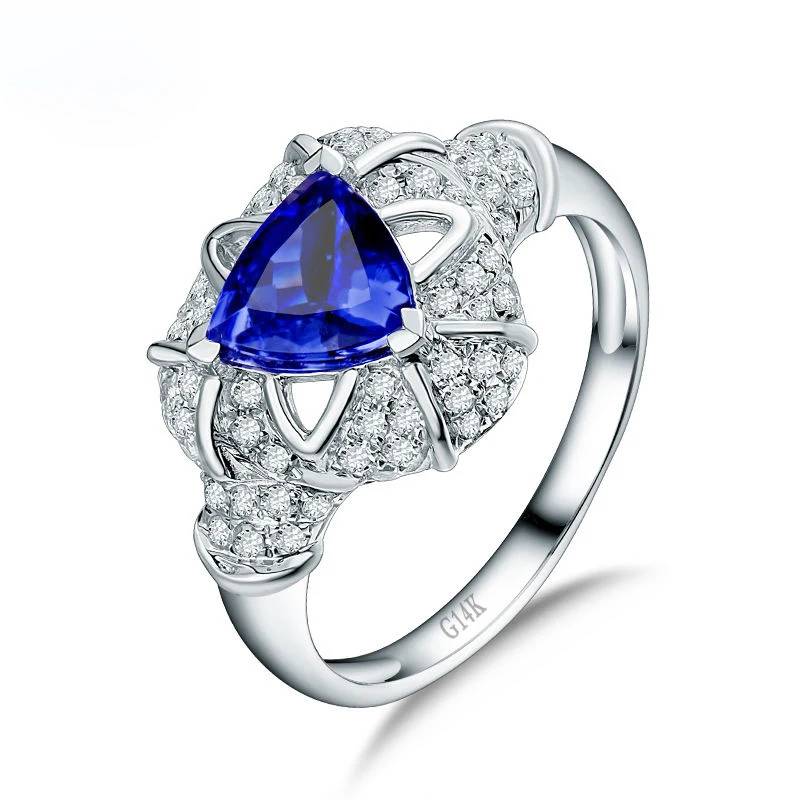 Blue Tanzanite 14Kt White Gold Diamond Ring for Women Anniversary Jewelry