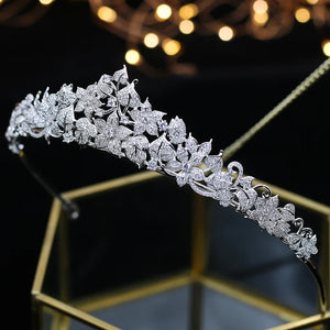 Cubic Zirconia Crown Silver Diadem for Women Wedding Hair Accessories