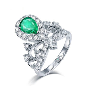 18kt White Gold Emerald Diamond Ring for Women – Engagement, Wedding & Party