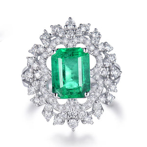 Luxury 18K White Gold Emerald & Diamond Ring for Women