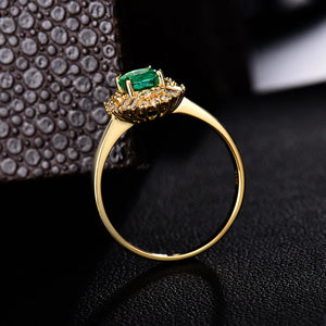 Natural Diamond 14K Yellow Gold Oval Emerald Ring 0.8ct Luxury Jewelry for Girls