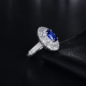 Luxury Sapphire Diamond Ring 18K White Gold Wedding Jewelry