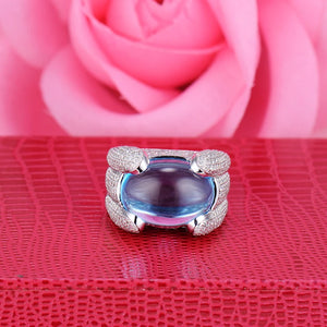 Vintage Dark Blue Topaz Oval Gemstone Ring in 14K White Gold