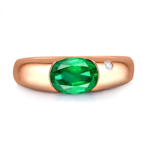 Oval 6x8mm Natural Zambia Emerald Ring 18kt Rose Gold with Real Diamonds