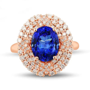 18K Rose Gold Blue Tanzanite & Diamond Ring – Anniversary Jewelry