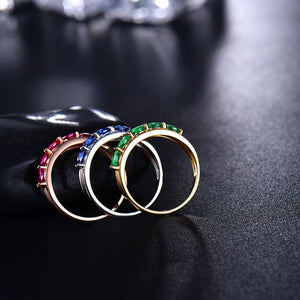 Natural Emerald Ruby Sapphire Rings 14K White Gold Party Jewelry for Women