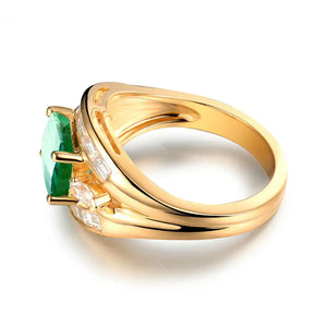 18Kt Yellow Gold Green Emerald Ring 1.6Ct with Diamonds Unisex Wedding Gift