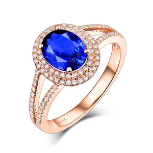 Natural AAAA Tanzanite Oval Ring 14K Rose Gold Diamond Birthstone Jewelry