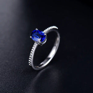 Solid 18K White Gold Blue Sapphire Gemstone Wedding Ring for Women