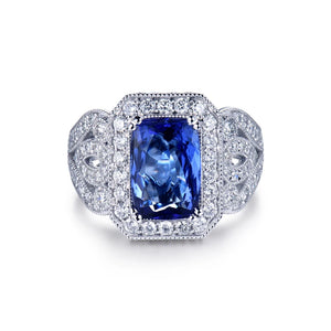 Tanzanite Cushion Cut 14Kt White Gold Ring 3.55Ct with Diamonds