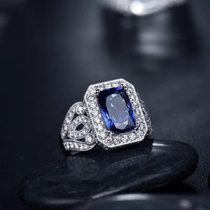 Tanzanite Cushion Cut 14Kt White Gold Ring 3.55Ct with Diamonds