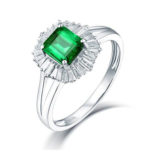 Natural Green Emerald & Diamond Ring in 14Kt White Gold – Elegant Engagement Jewelry